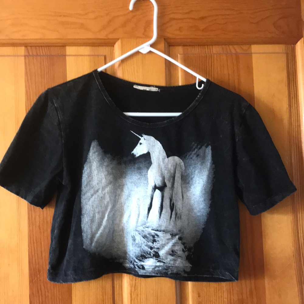 Edgy Emo Nu Goth Unicorn Crop Tee
